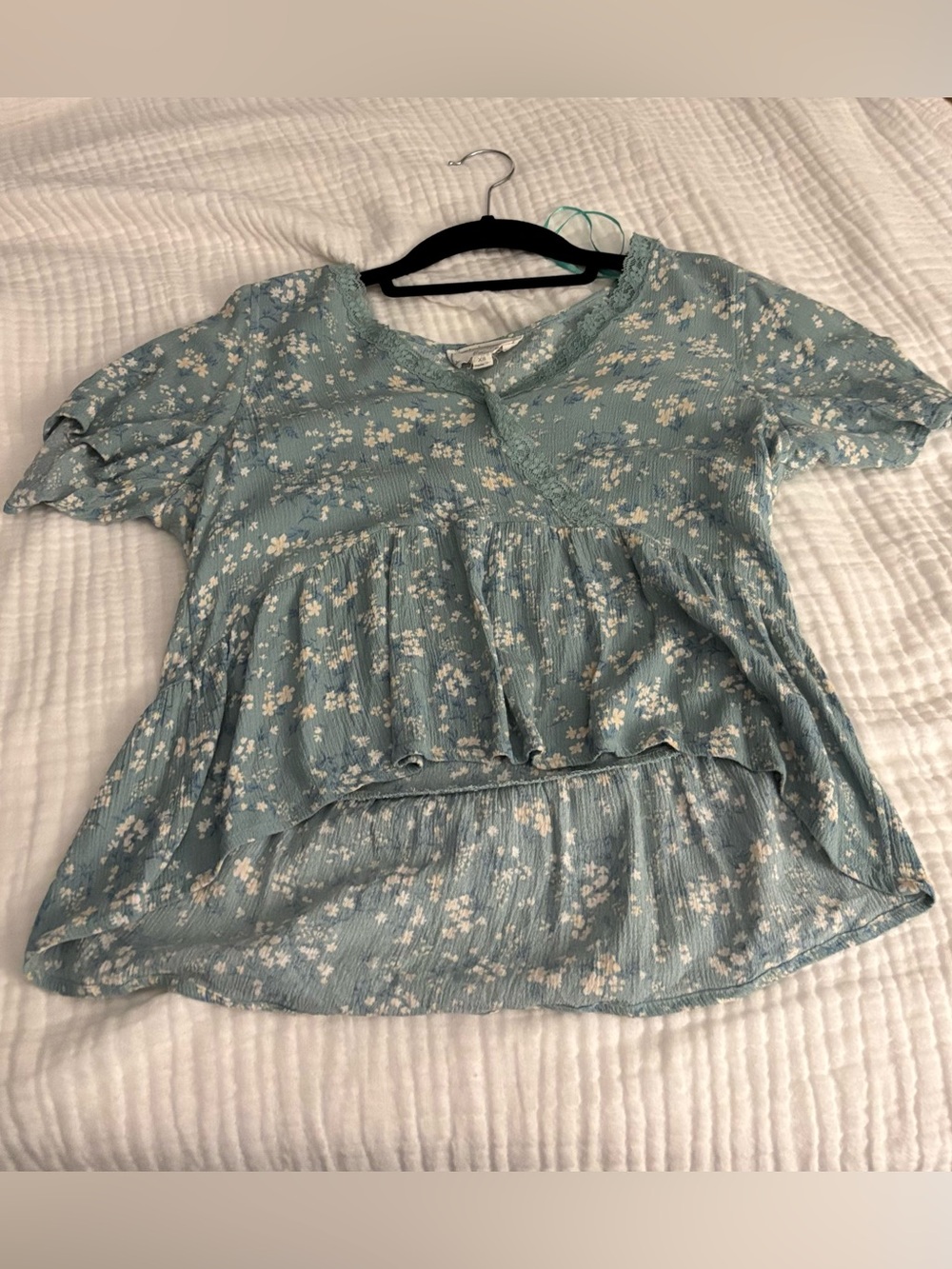 Hippie Rose Light Blue Floral Peasant Top